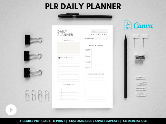 PLR Daily Planner: Fillable PDF & Customizable Canva Template (Resell Rights) - ResellNest