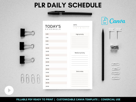 PLR Daily Schedule Template | Customizable Canva Template & Fillable PDF (Resell Rights) - ResellNest