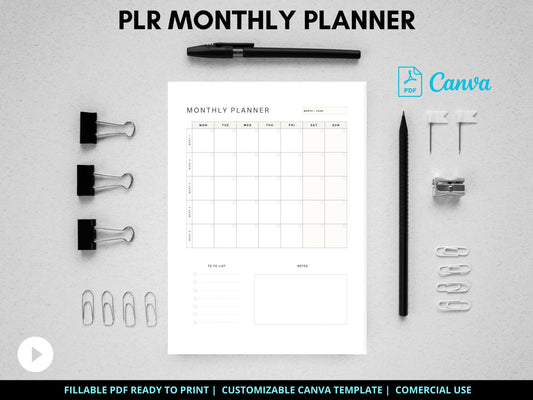 PLR Monthly Planner - Customizable Canva Template and Fillable PDF (Resell Rights) - ResellNest