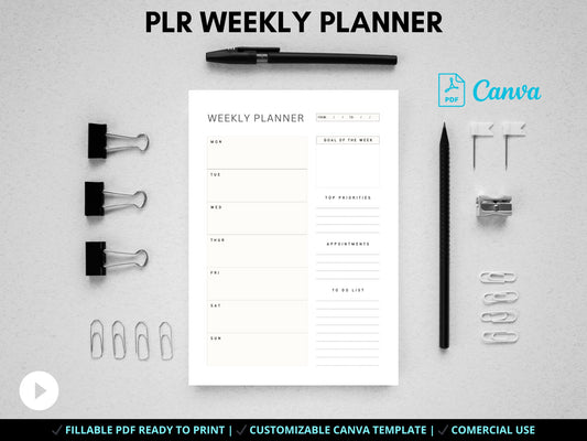 PLR Weekly Planner: Fillable PDF & Customizable Canva Template (Resell Rights) - ResellNest